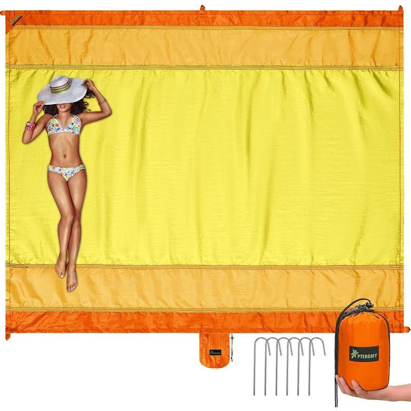 Premium Waterproof & Sandproof Beach Mat - Oversized, Portable, and Lightweight with 6 Stakes & Carry Bag - Perfect for Beach Days, Camping, and Family Picnics