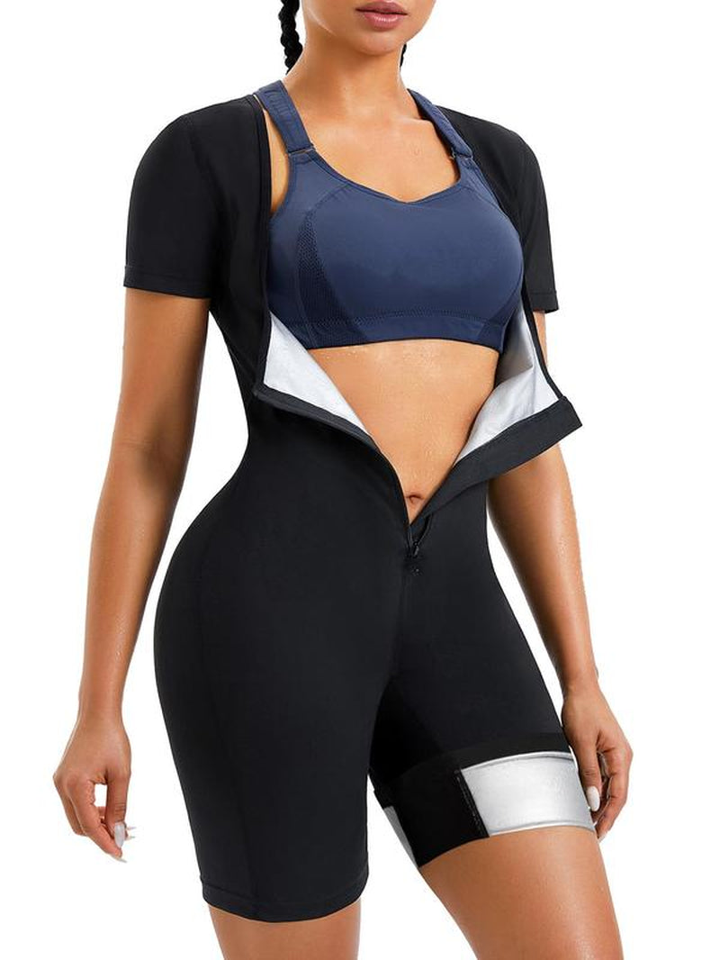Women'S Plain Zip Front Open Bust Sports Tummy Control Romper, Workout Gym Yoga Exercise Sports Romper, Ladies Sportswear Clothing for Indoor Outdoor Wear
