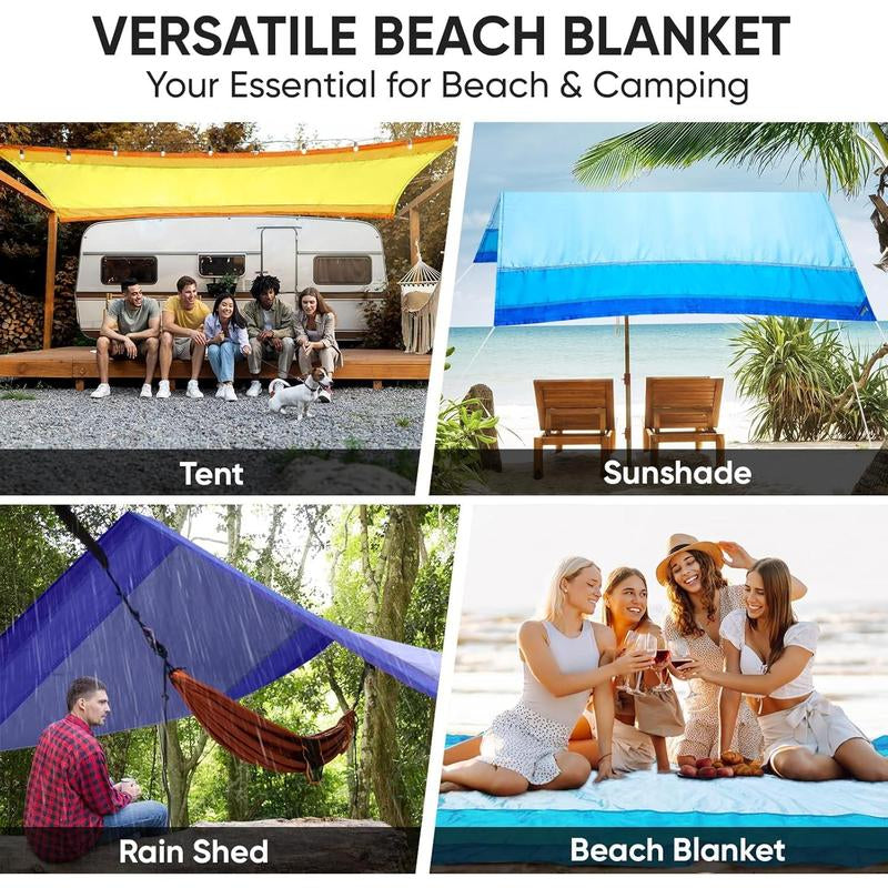 Premium Waterproof & Sandproof Beach Mat - Oversized, Portable, and Lightweight with 6 Stakes & Carry Bag - Perfect for Beach Days, Camping, and Family Picnics