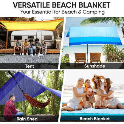 Premium Waterproof & Sandproof Beach Mat - Oversized, Portable, and Lightweight with 6 Stakes & Carry Bag - Perfect for Beach Days, Camping, and Family Picnics